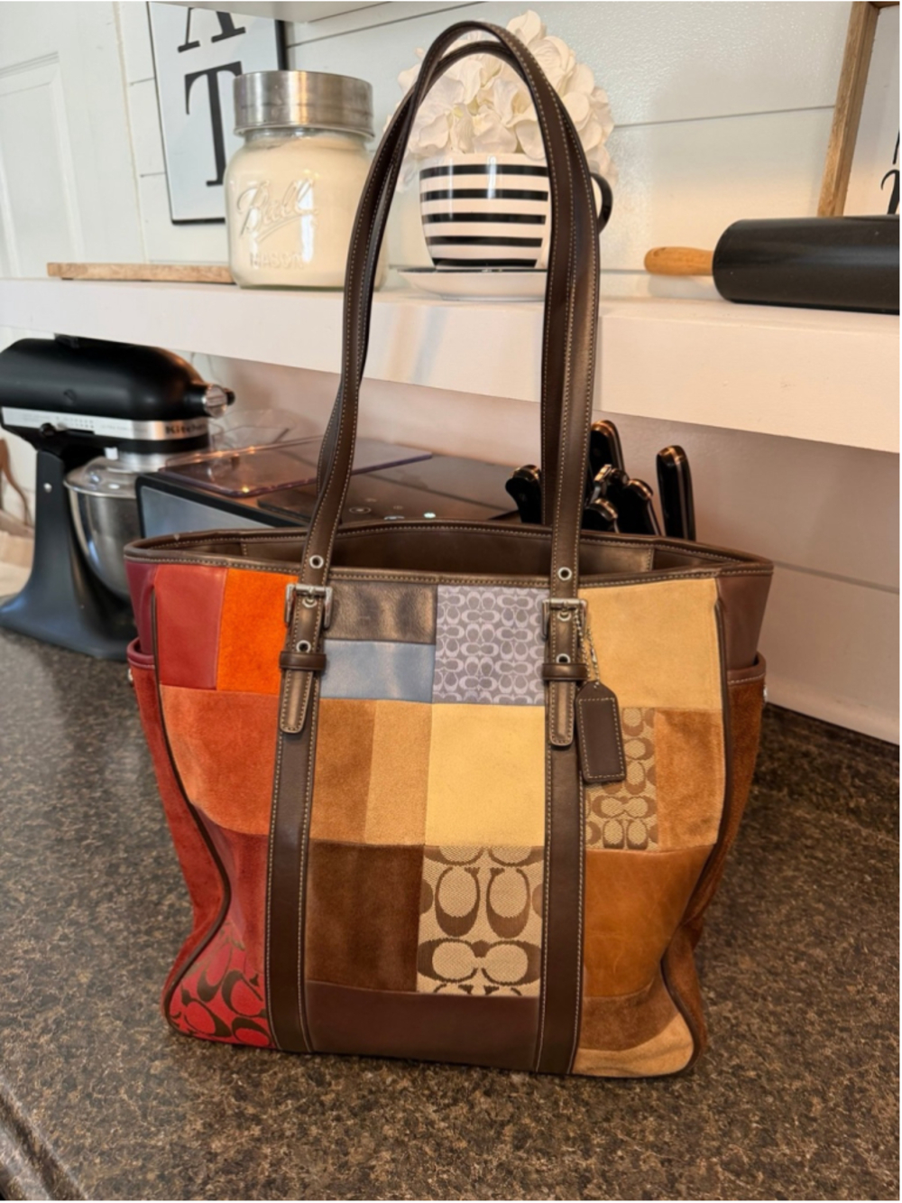 Coach Patchwork Suede Leather Shoulder Bag Y2K Vintage